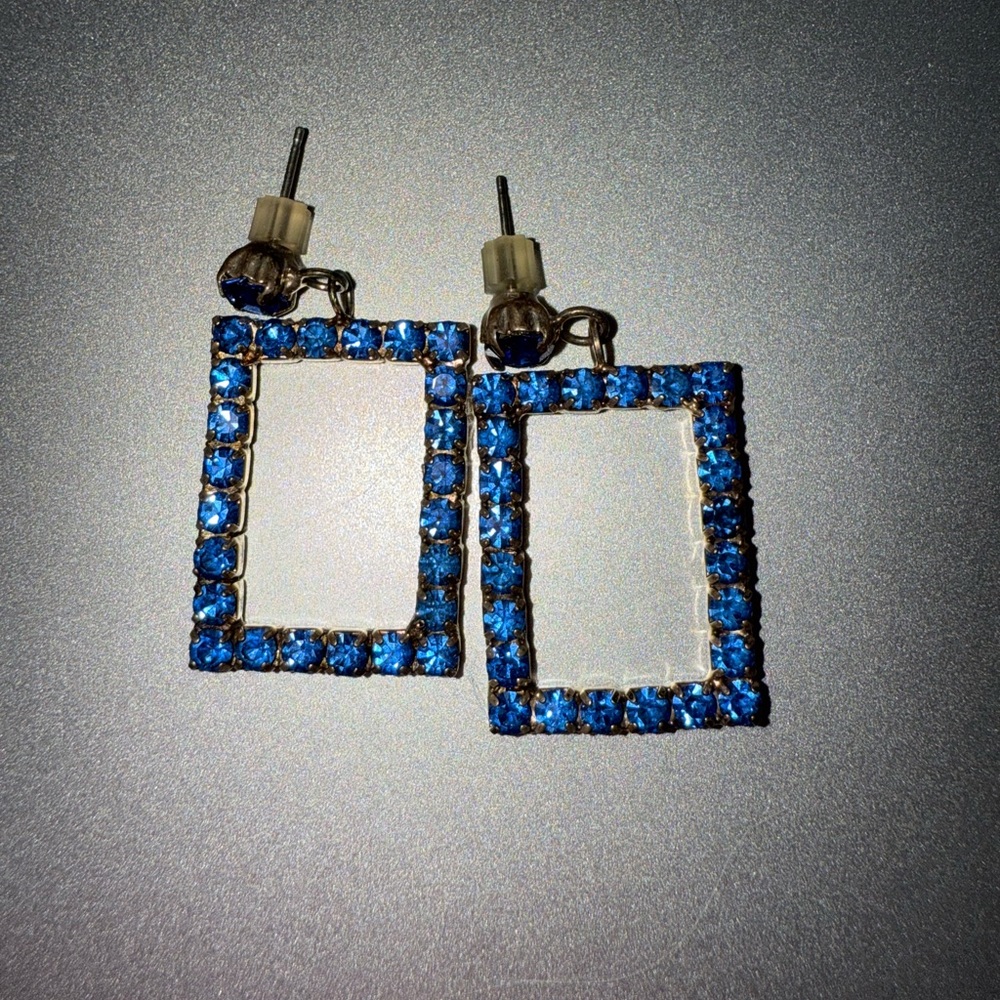 Sapphire Blue Geometric Earrings with Rhinestones